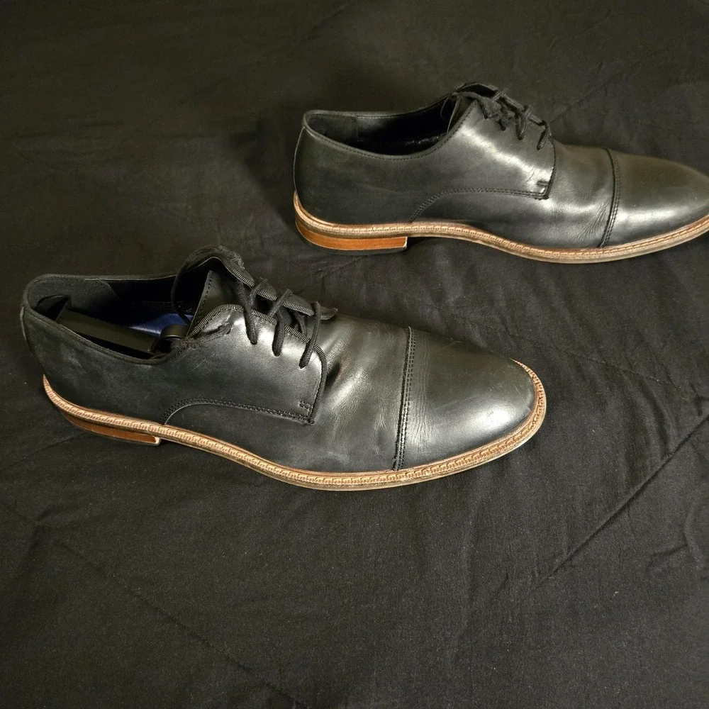 Leather Dress Shoes Mens Size 11.5 Black Cap Toe Derby Business‎ Casual Office
